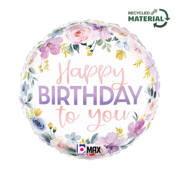Foil balloon Happy Birthday with flowers