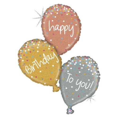 Rose Gold B-Day Balloons Glitter Holog.