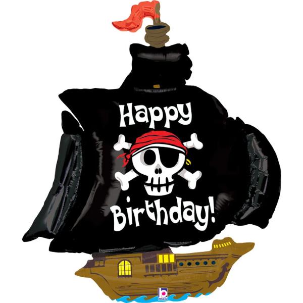 "Happy Birthday" Pirate Boat Foil Balloon