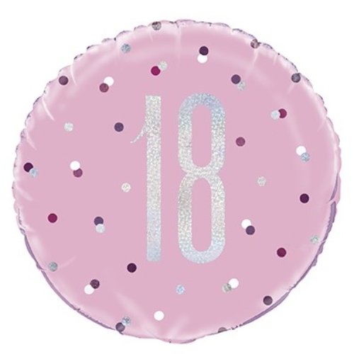 Pink/Silver Glitz 18" Foil Age 18 Prism Foil Balloon