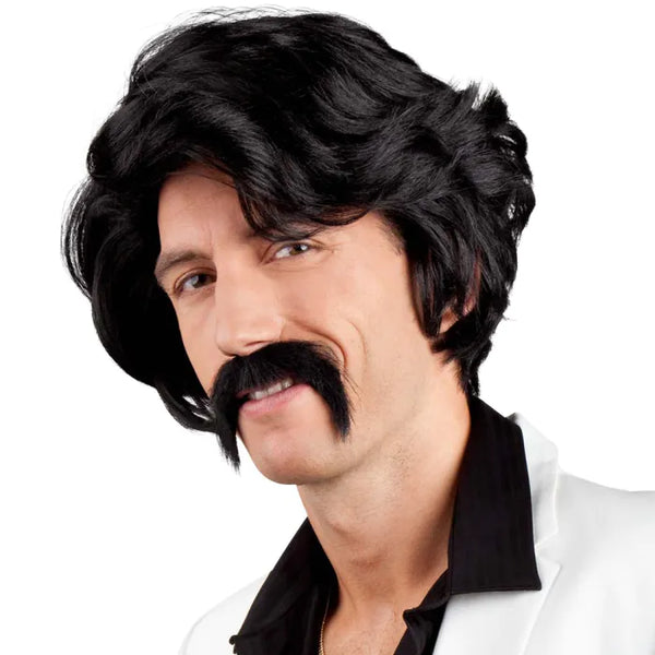 Wig Chuck black with moustache