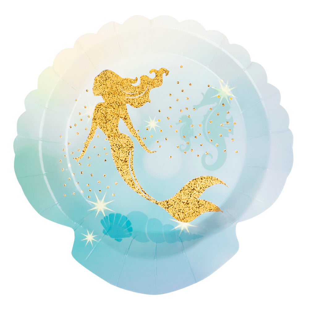Plates small Blue with Gold Mermaid