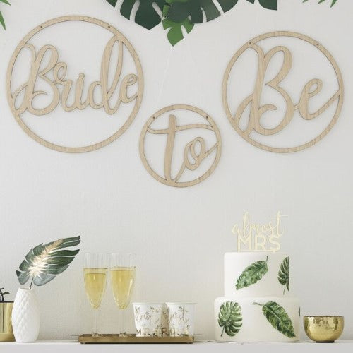 Botanical Hen - Wooden 'Bride' 'To' 'Be' Hoops
