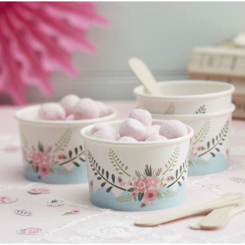 Ice Cream Tubs with Spoons - Floral Fancy