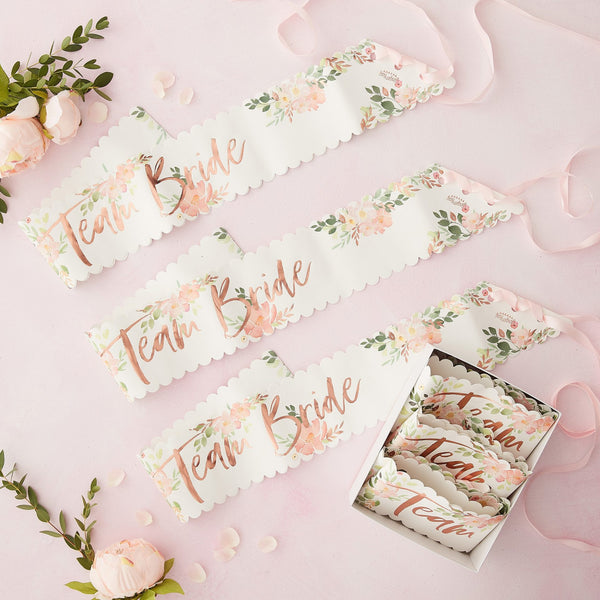 Floral Hen Party -Team Bride Sashes - 6 Pack