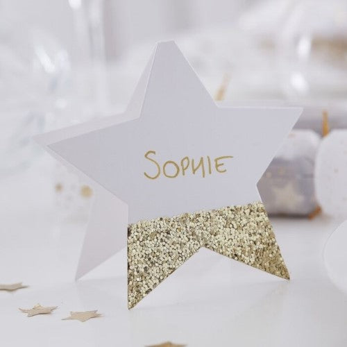 Gold Glitter-Place Cards - Star Shaped - Gold Glitter