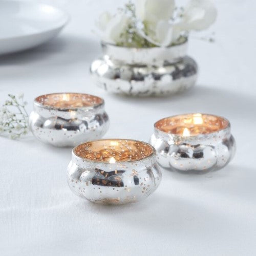 Melon Shape Glass Tea Light Holder - Gold