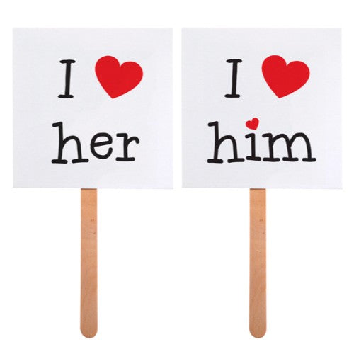 Cards on a stick I love him/I love her