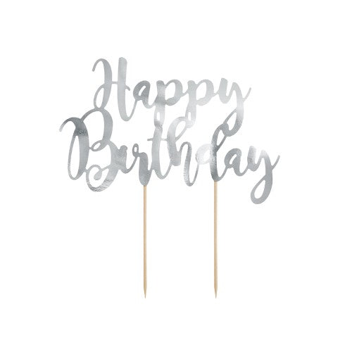 Cake Topper Happy Birthday, Silver