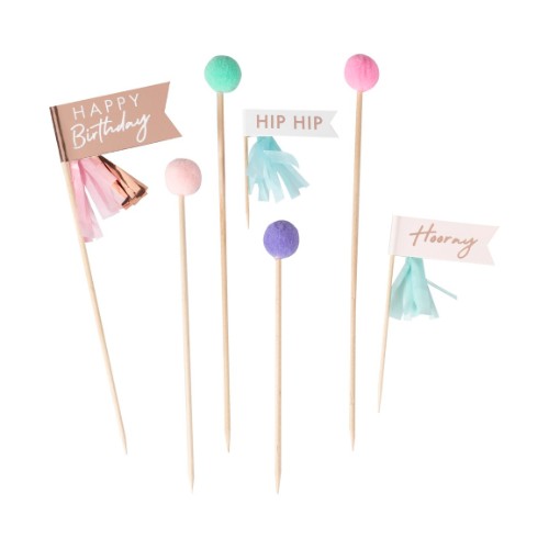 Mix it Up Additions - Cake Topper - Happy Birthday Pom Poms