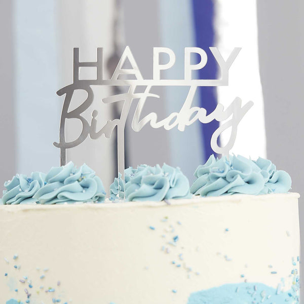 Cake Topper - Happy Birthday - Silver