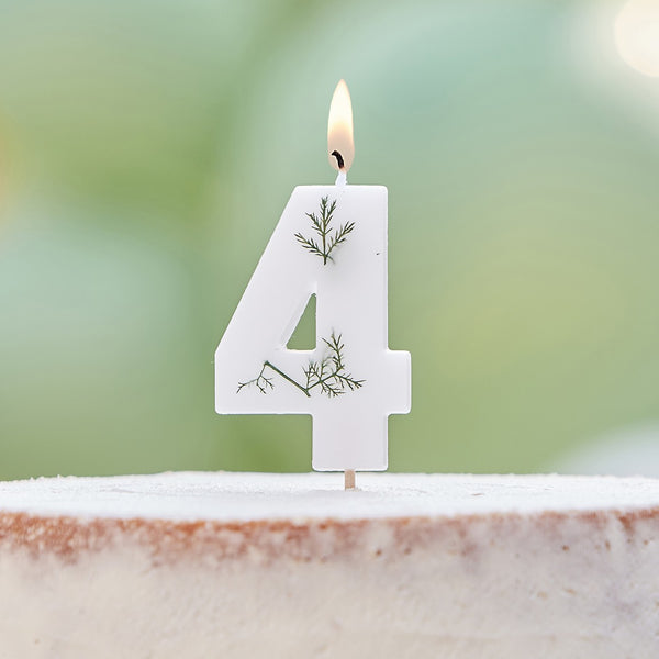 Candle - Number 4 - Pressed Foliage