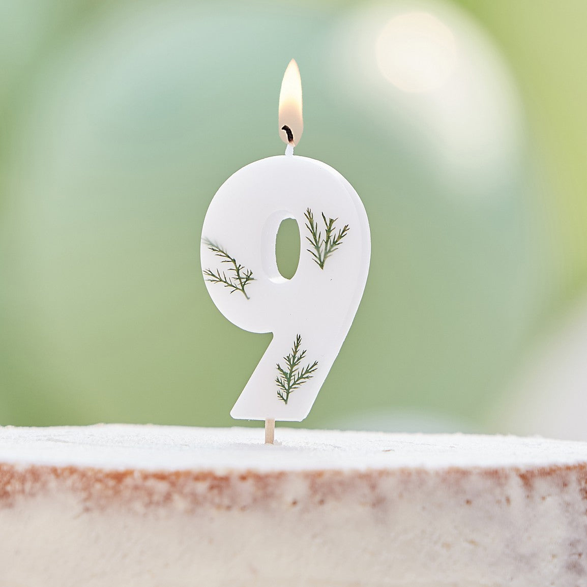 Candle - Number 9 - Pressed Foliage