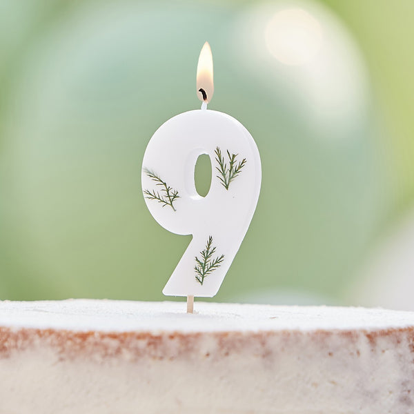 Candle - Number 9 - Pressed Foliage