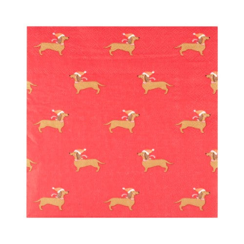 Merry Everything - 16 Napkins - Red - Festive Sausage Dog