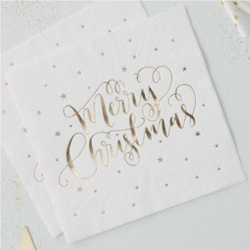Gold Foiled Merry Christmas Napkins