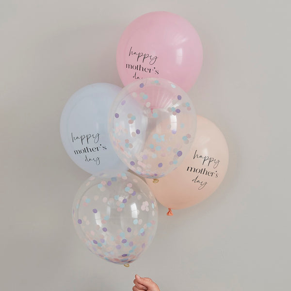 Balloons - 5 Pack Happy Mother's Day - Printed and Confetti Balloons