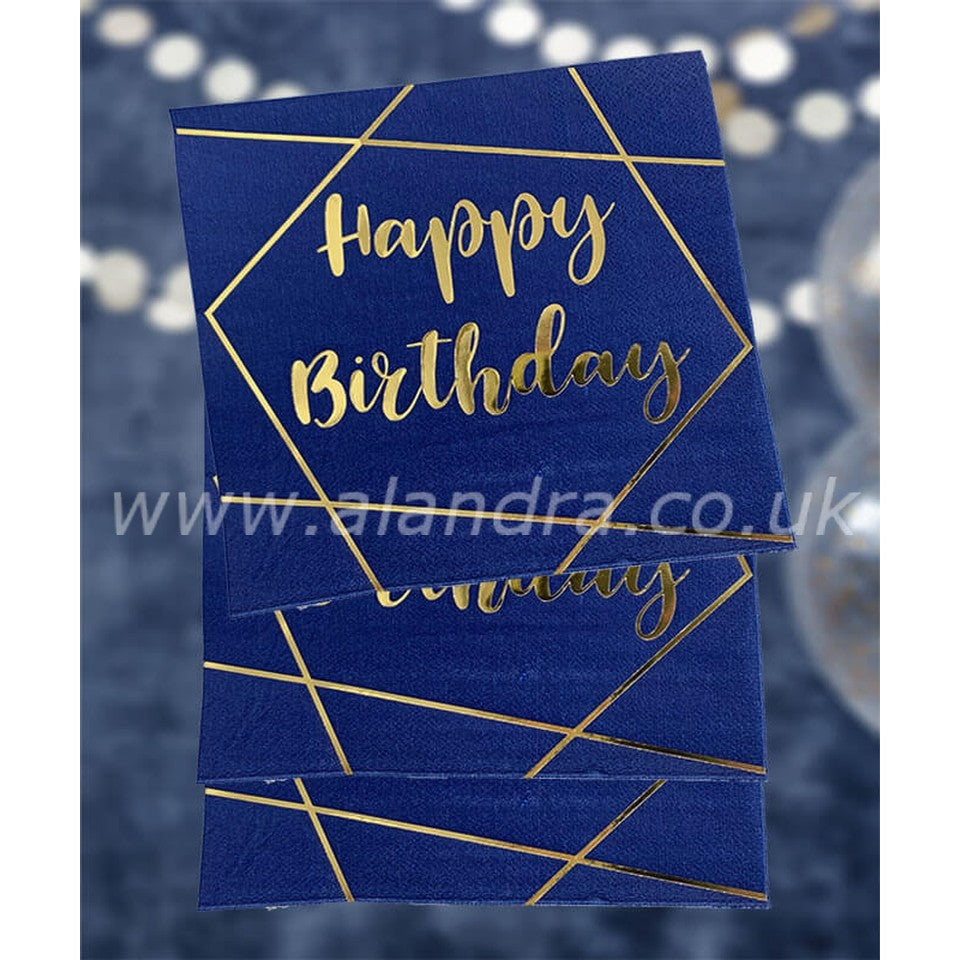 Navy & Gold Happy Birthday Napkins