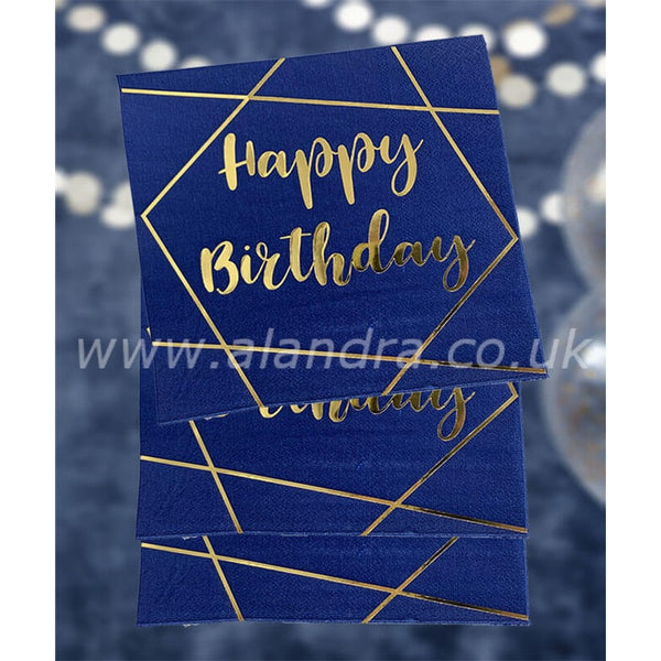 Navy & Gold Happy Birthday Napkins