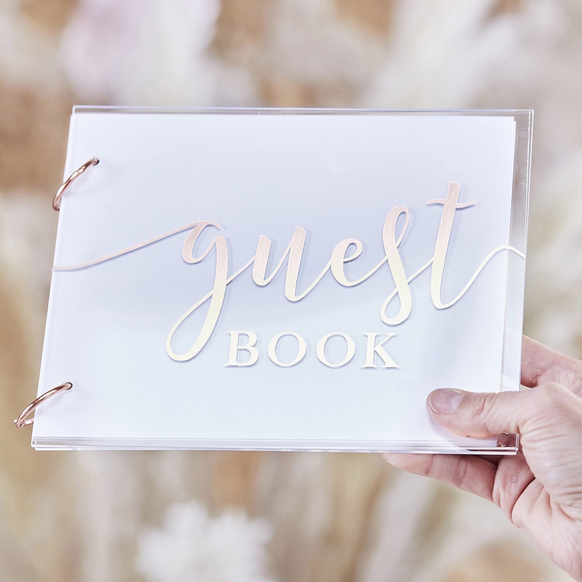 A Touch of Pampas - Guest Book - Acrylic Guest book - Rose G