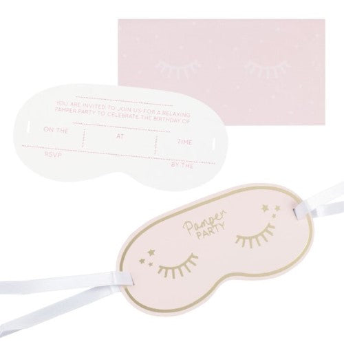 Pamper Party - Gold Foiled Eye Mask Shaped Inivtation