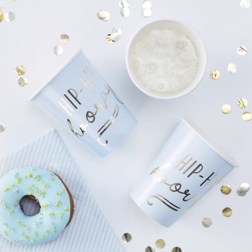 Gold Foiled Hip Hip Hooray Blue Paper Cups - Pick & Mix