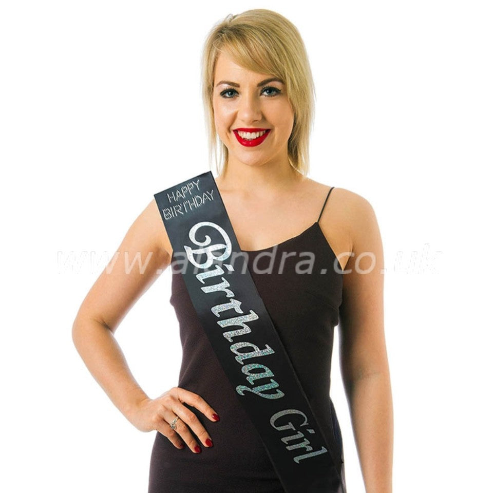 Black Birthday Girl Sash with Diamante