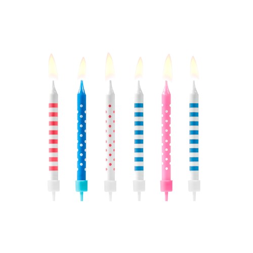 Birthday candles Dots and stripes, mix, 6.5cm: 1pkt/6pc.