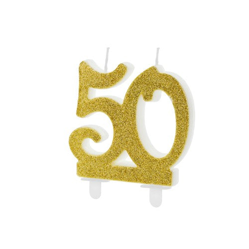 Birthday candle Number 50, gold, 7.5cm