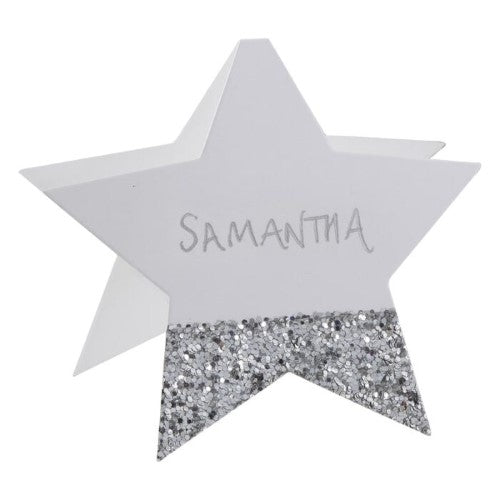 Silver Glitter-Place Cards - Star Shaped - Silver Glitter