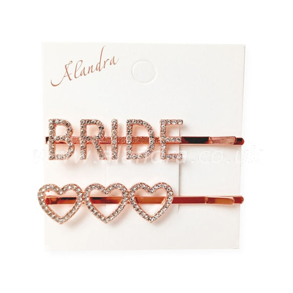 Bride & Hearts Diamate Hair Slide Set