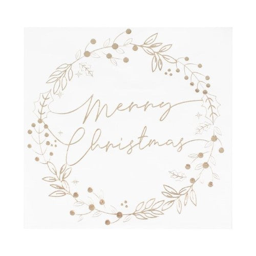 Gold Foiled Merry Christmas Wreath Christmas Napkins
