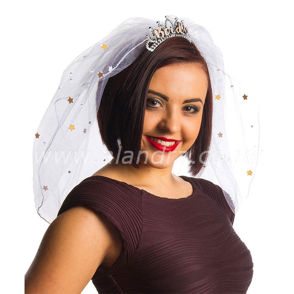 Bride Tiara with Rose Gold Veil
