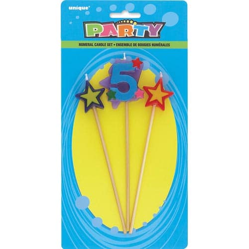 Number 5 Star Birthday Candles Set of 3