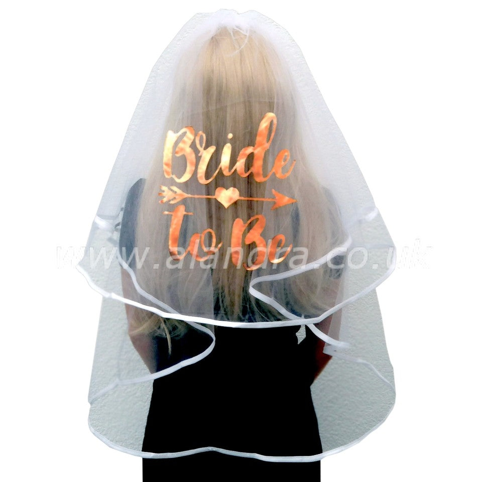 Luxury Bride to Be Rose Gold Printed Veil