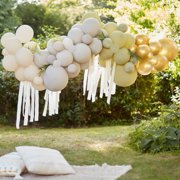 Balloon Backdrop - Balloon Arch with Streamers and Leaves