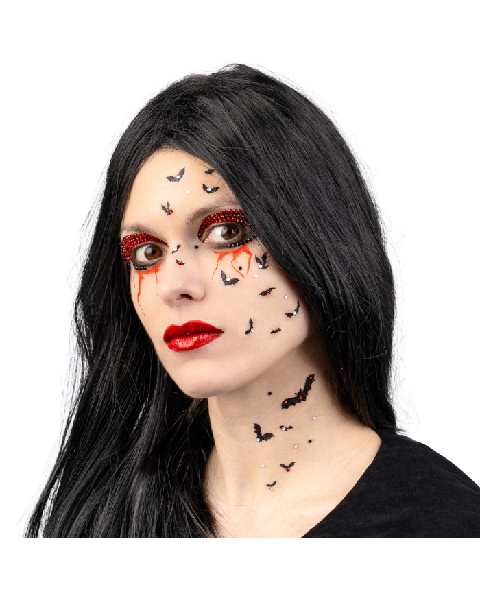 Bats face tattoos with rhinestones