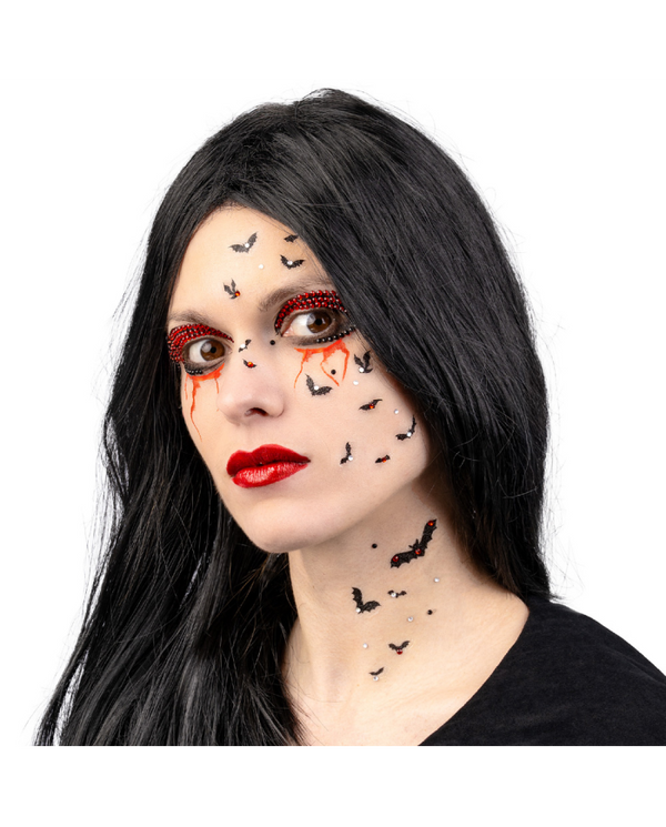 Bats face tattoos with rhinestones