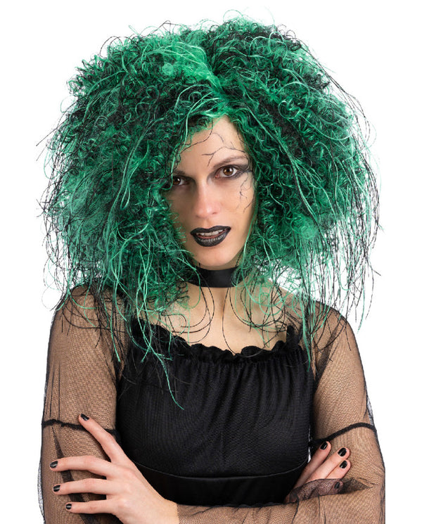 Black and green pop wig