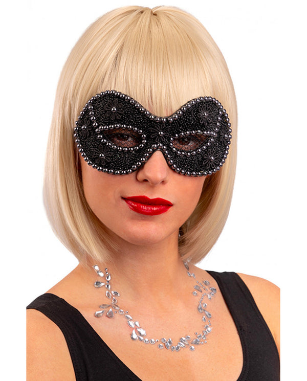 Black Mask With Pearls And Dasies