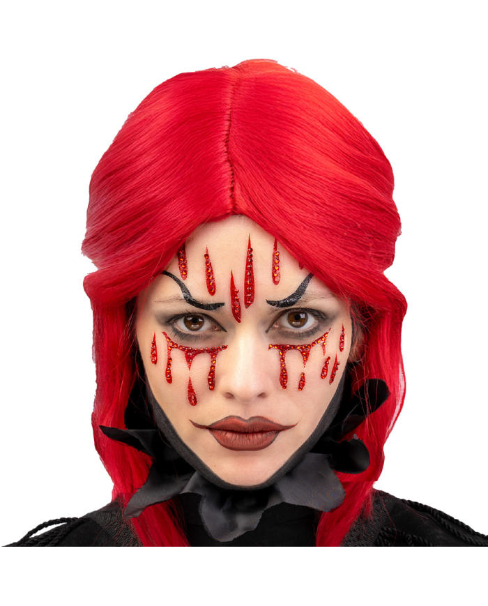 Blood face tattoos with rhinestones