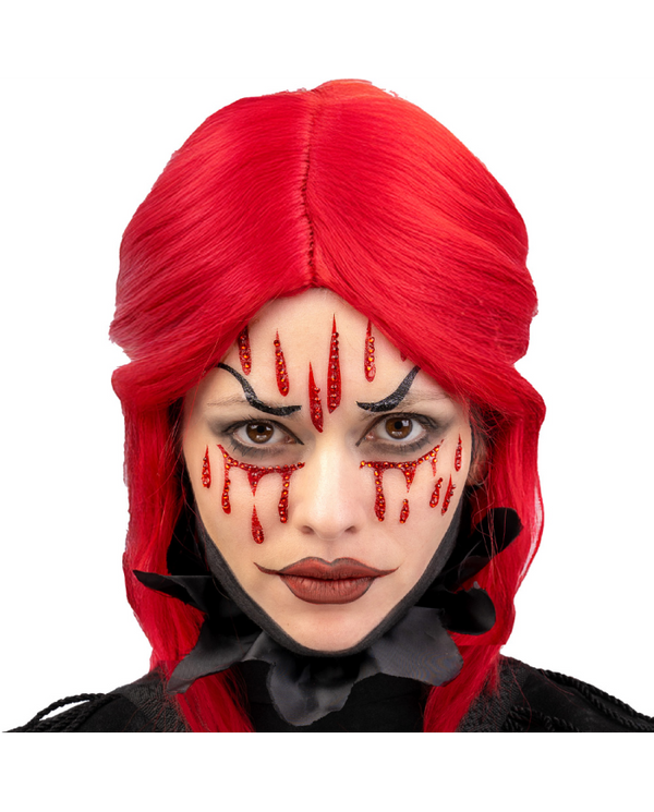 Blood face tattoos with rhinestones