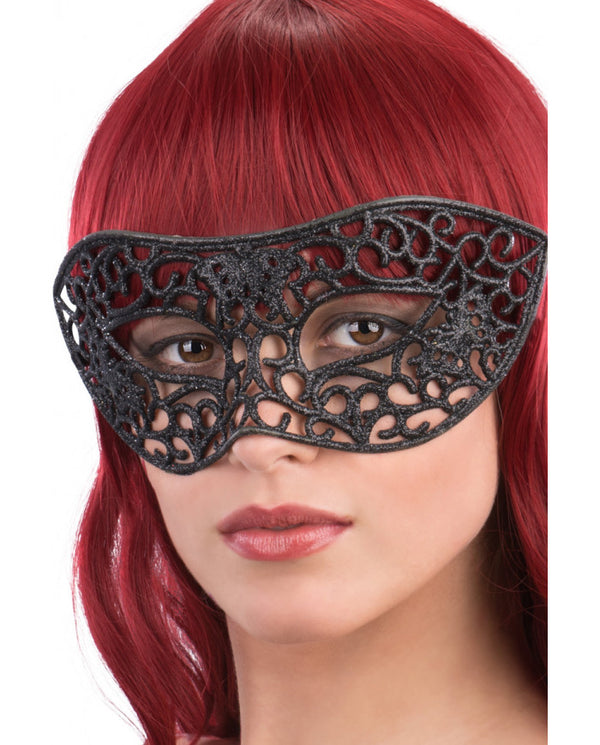 Carved mask black glitter