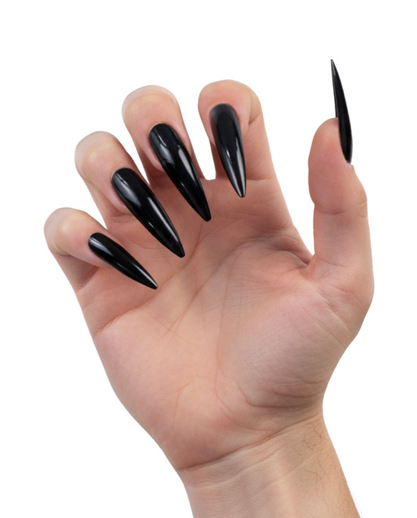 Long black adhesive witch nails