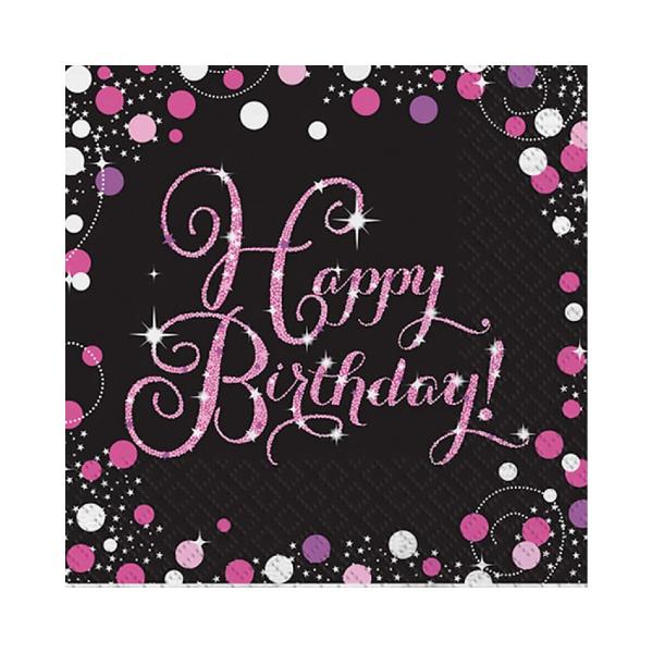 Happy Birthday pink dots 16 Napkins 33cm x 33cm
