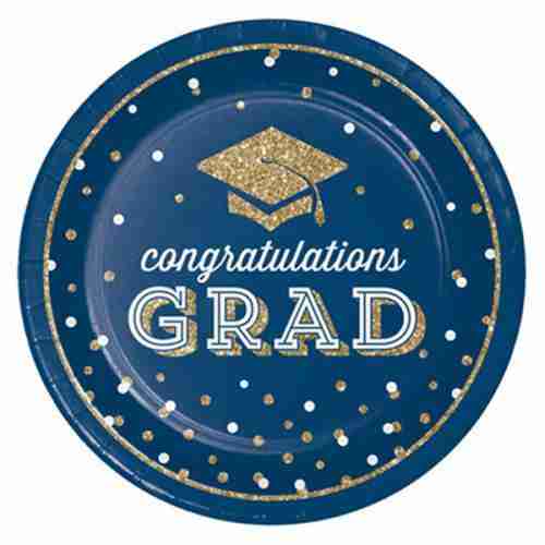 Blue and gold graduation plates