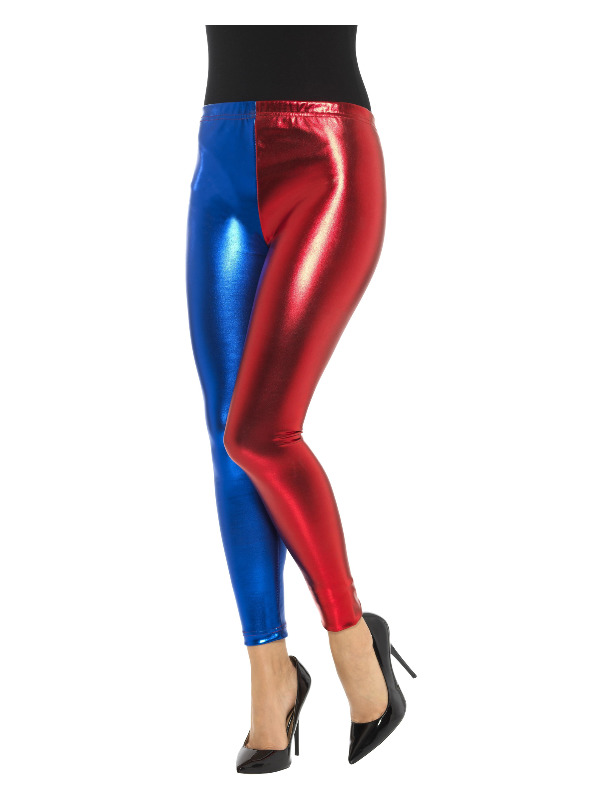 Jester Cosplay Leggings Metallic Adult Blue Red Jester Cosplay Leggings Metallic Adult Blue Red