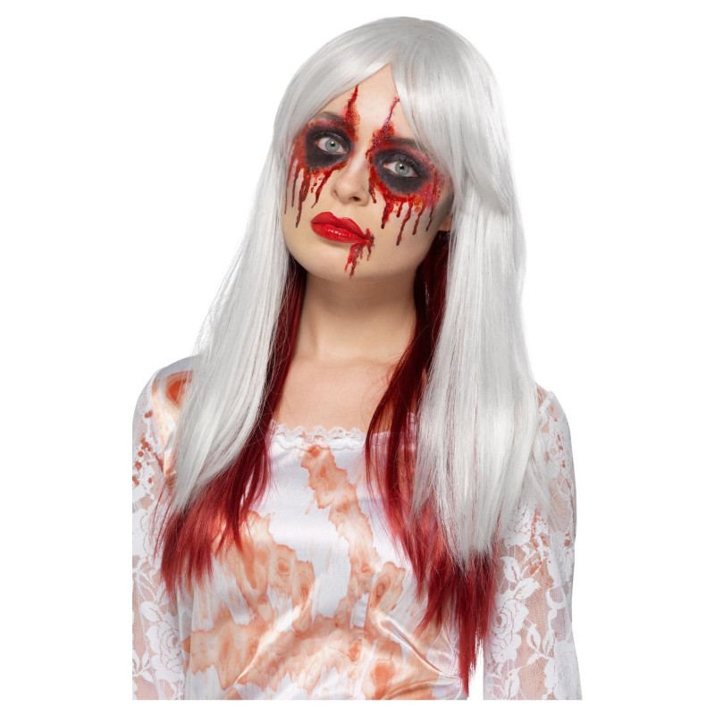 Deluxe Blood Drip Ombre Wig Adult White Red Deluxe Blood Drip Ombre Wig Adult White Red